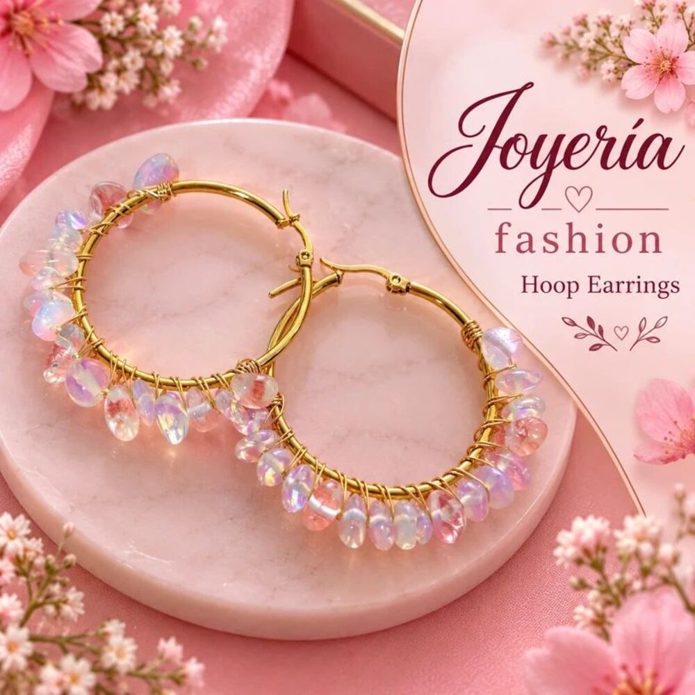 Women's Golden Hoop Earrings with Iridescent Stones Jewelry Fashion Hoop Earring